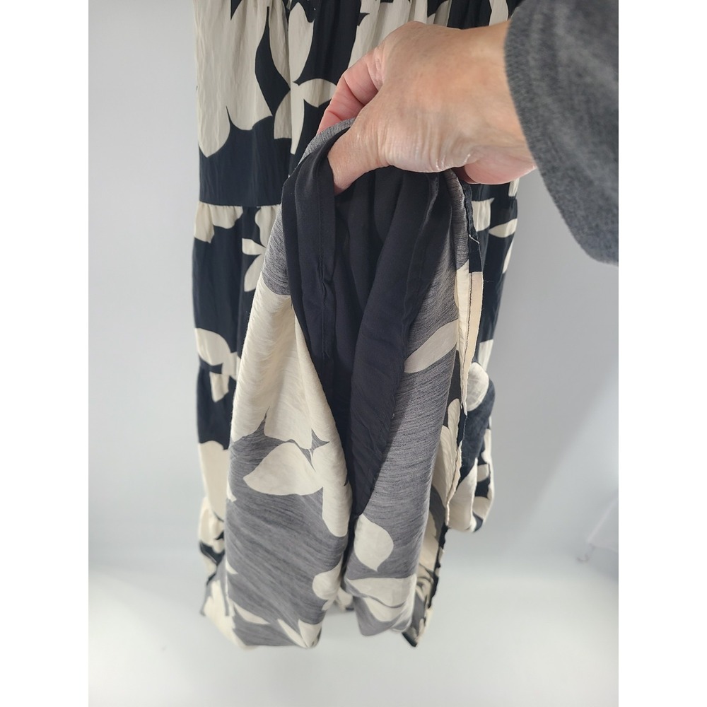 Anthropologie Black and Cream Floral Asymmetrical Maxi Dress - Picture 12 of 14